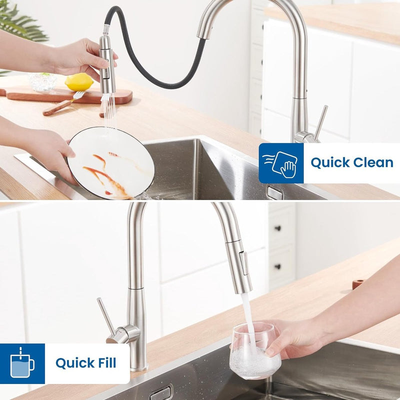Kraan keuken, uittrekbaar, hogedruk kraan, keuken, mengkraan met hoge uitloop, roestvrij staal, keukenkraan met douche, uittrekbaar voor gootsteen