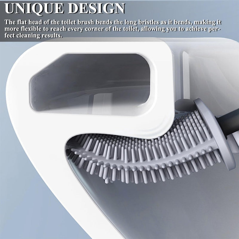 Siliconen toiletborstel met platte en flexibele kop, toiletborstels en houder, zwart, toiletborstel Siliconen toiletborstel voor badkamer en toilet