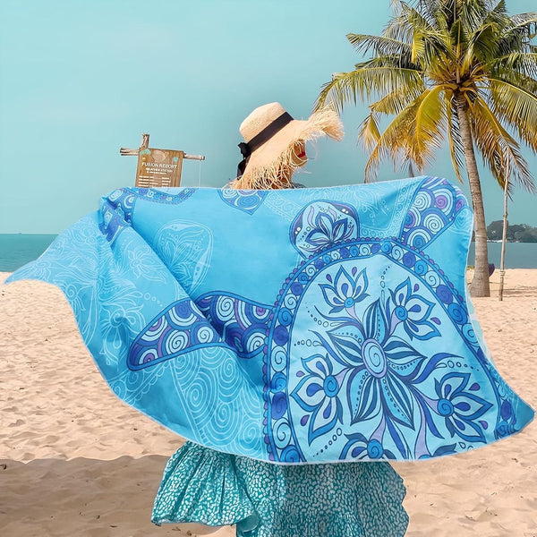 Grote strandhanddoek - 180 x 100 cm microvezel strandhanddoek met zak, absorberende en sneldrogende strandhanddoeken, zachte en lichtgewicht strandhanddoek voor strand, reizen, zwemmen (schildpadden)