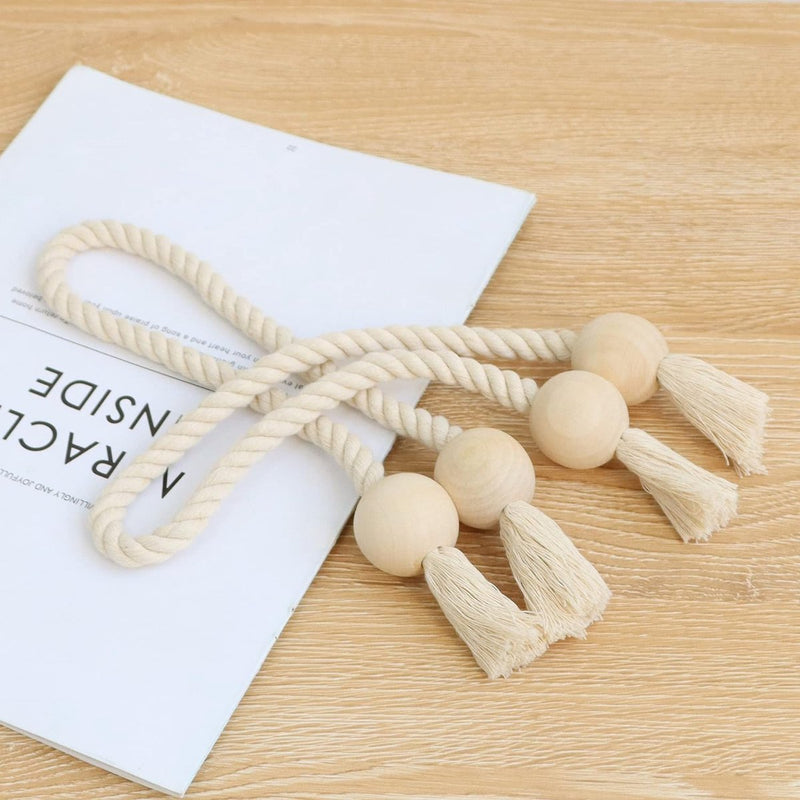 Set van 4 sterke magnetische gordijnbinders, tiebacks voor gordijnen, gordijn tiebacks, magnetische tiebacks, handgeweven tiebacks, gordijn tiebacks (beige - bal, 4)