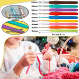 Haaknaaldenset, ergonomische zachte rubberen haaknaalden met comfortabele handgreep voor het breien voor beginners, volwassenen, kleurrijke haaksets, accessoiresets en verschillende soorten naalden