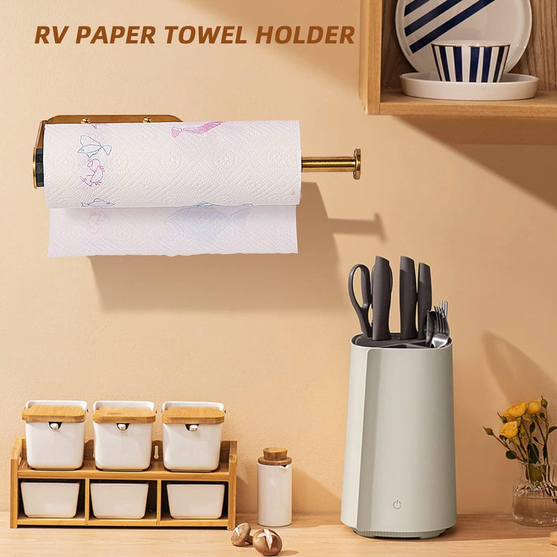 Keukenrolhouder zonder boren goud met dempende werking, eenhandsbediening kast RVS papierrolhouder wand zelfklevend en boorbaar voor keuken- en badkamer keukenrolhouder