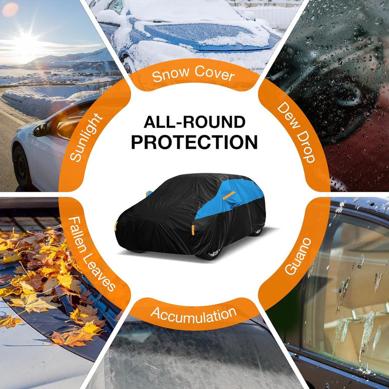 Universele autoafdekking, waterdicht, ademend, volledige garage, autozeil tegen regen, zon, stofbescherming, compatibel met Golf, Astra, Leon, Focus. Afdekzeil voor hatchback (415 tot 450 cm)