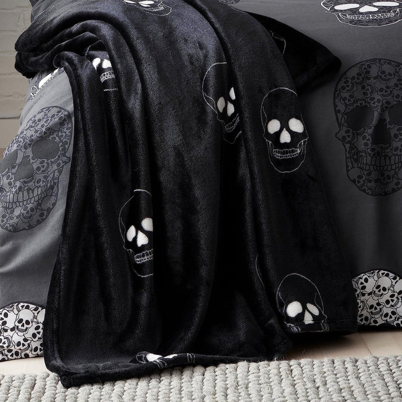 Grijze Skull Fleece deken/plaid 130 x 170 cm