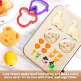 Koekjesvormers kinderset, 45-delige sandwichsnijders brood en groenten, roestvrijstalen broodsnijders met prikkers fruitvorkjes, comforthandgreep afneembaar, dinosaurus eenhoorn dino stervormen