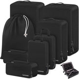 Compressieverpakkingsblokjes, set van 8, reisverpakkingsblokjes voor handbagage, compressiekofferorganizer, tassenset en reisblokjes (8 stuks, zwart)