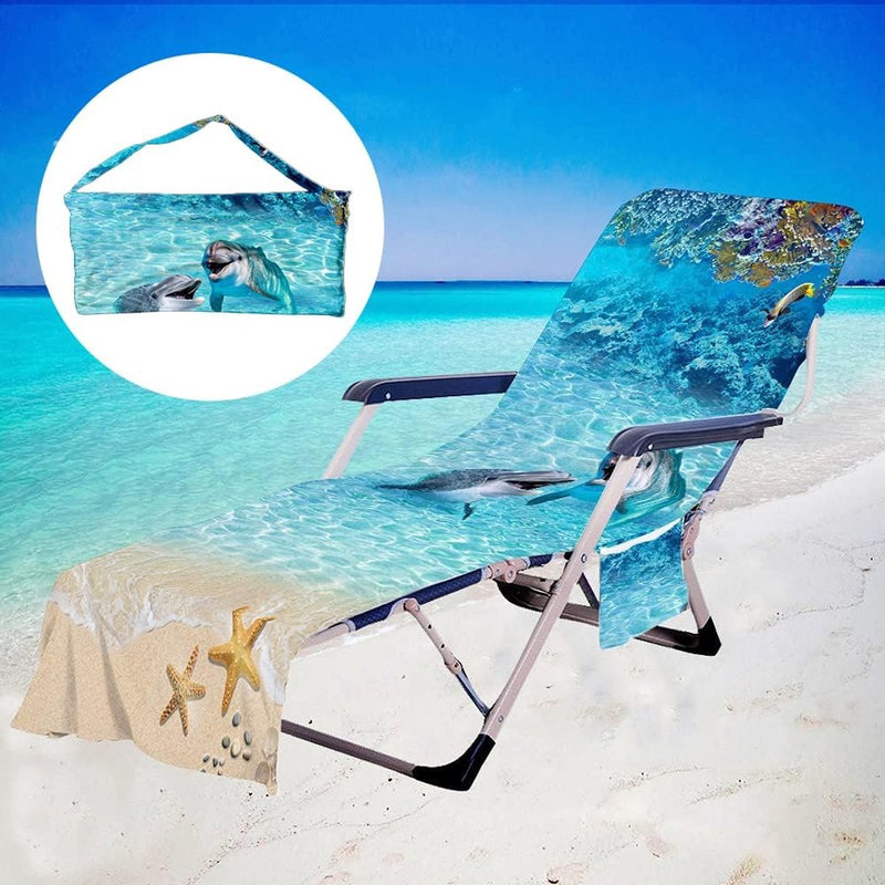 Oceaan hoes voor tuinligstoel, badstof, ligkussen, tuin, zonnebed, handdoek met 2 zakken, stoel, strandhanddoek voor zwembaden, stranden, tuinhotels (dolfijn, 75 x 210 cm)