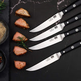 Steakbestek, 4-delig, steakvork, steakmes, roestvrij staal, gepolijst, lemmeten voor thuis en restaurant, geschenkverpakking, Duits roestvrij staal steakbestek 4-delig, 12 cm