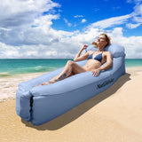 Opblaasbare ligstoel, waterdichte opblaasbare bank met draagbare rugzak, opblaasbed voor reizen, camping, zwembad (blauw)