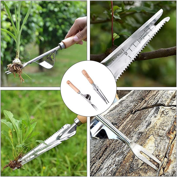 Hand onkruidsteker, 2 stuks onkruidsteker, voor in de tuin, klein roestvrij staal, met 5 in 1 mini-schep, tuin voor gras, graven en jaden