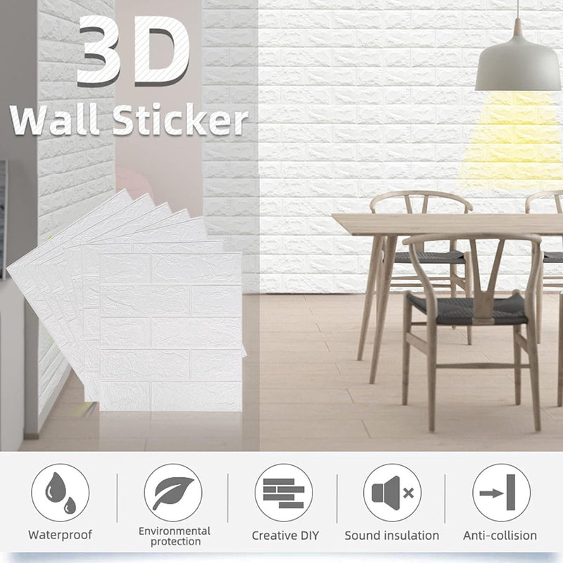 10 stuks 3D-baksteenbehang, zelfklevende wandpanelen, 38,5 x 35 cm, wit baksteenpatroon, muurstickers, voor badkamer, slaapkamer, woonkamer, balkon, keuken