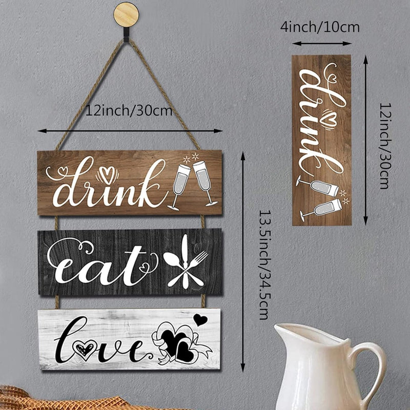 Houten keukenbord, rustiek keukenmuurkunstbord, eet liefdedrankbord met haken, primitieve keukenmuurdecoratie voor keuken, eetkamer, bar, café