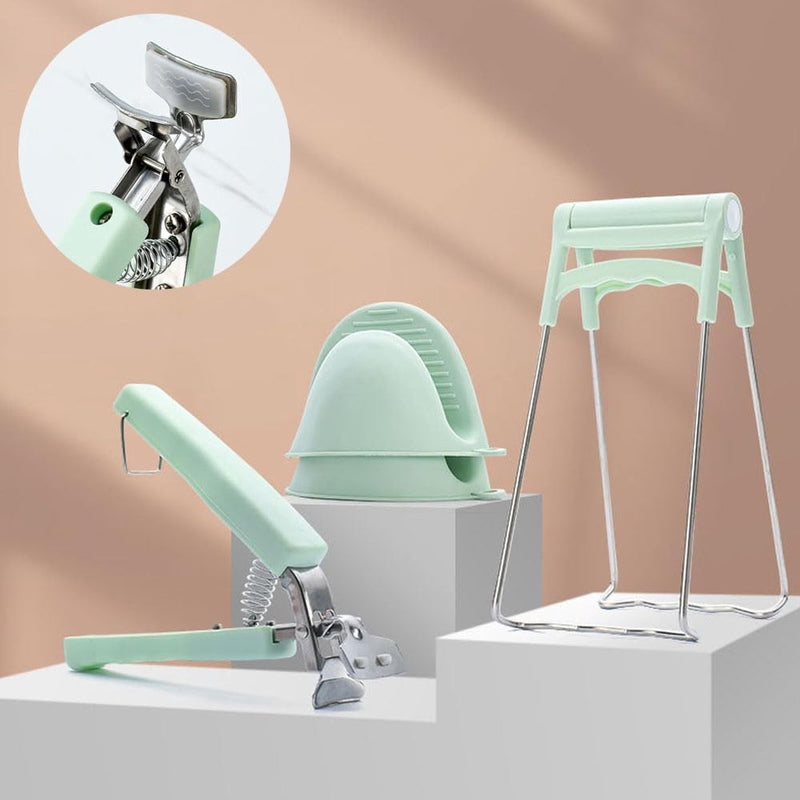 Set van 3 komclips, komgrijper, hete schotelplaat, komclip, roestvrijstalen komclip met antislip siliconenhandvat voor het optillen, hete kommen, kompot (Nordic Green)