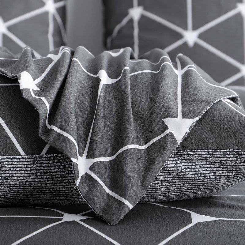 Beddengoed 135 x 200 cm, katoen, 4-delig, katoenen beddengoed 135 x 200 cm, 4-delig, met geometrisch patroon, dekbedovertrekset, 4-delig, katoen met ritssluiting