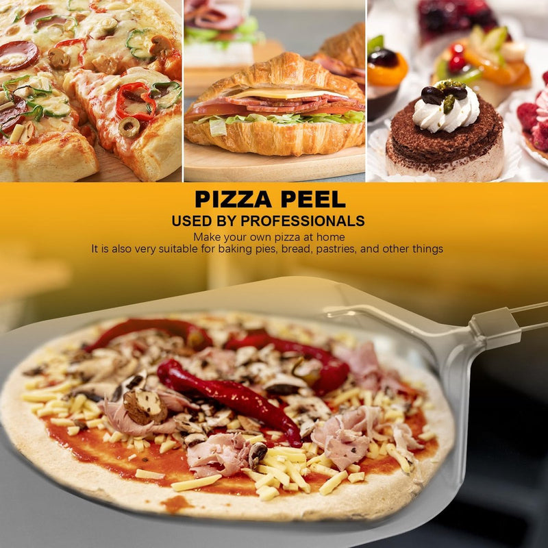 Pizzaschep 12 inch met praktisch inklapbaar handvat, pizzaschep aluminium, pizzaschep voor grill, oven, pizzasteen