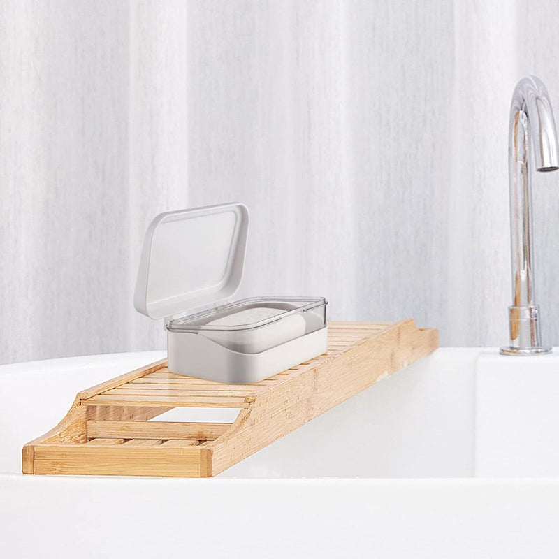 Zeepkist met deksel, zeepkist op reis Waterdichte zeepbakje met afvoer, draagbare rechthoekige zeepkist voor zeepkist op reis (wit)