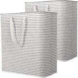 100 l wasmand rechtop, opvouwbare waterdichte grote wasmand met gemakkelijk te dragen verlengde handgrepen voor kleding, handdoeken, speelgoed, grijs, 2 verpakkingen