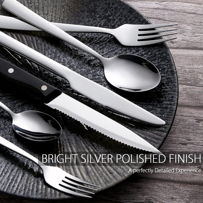 Bestekset voor 6 personen, 36-delig roestvrij staal, bestek incl. messen, vork, lepel, steakmessen, spiegelgepolijst, vaatwasmachinebestendig
