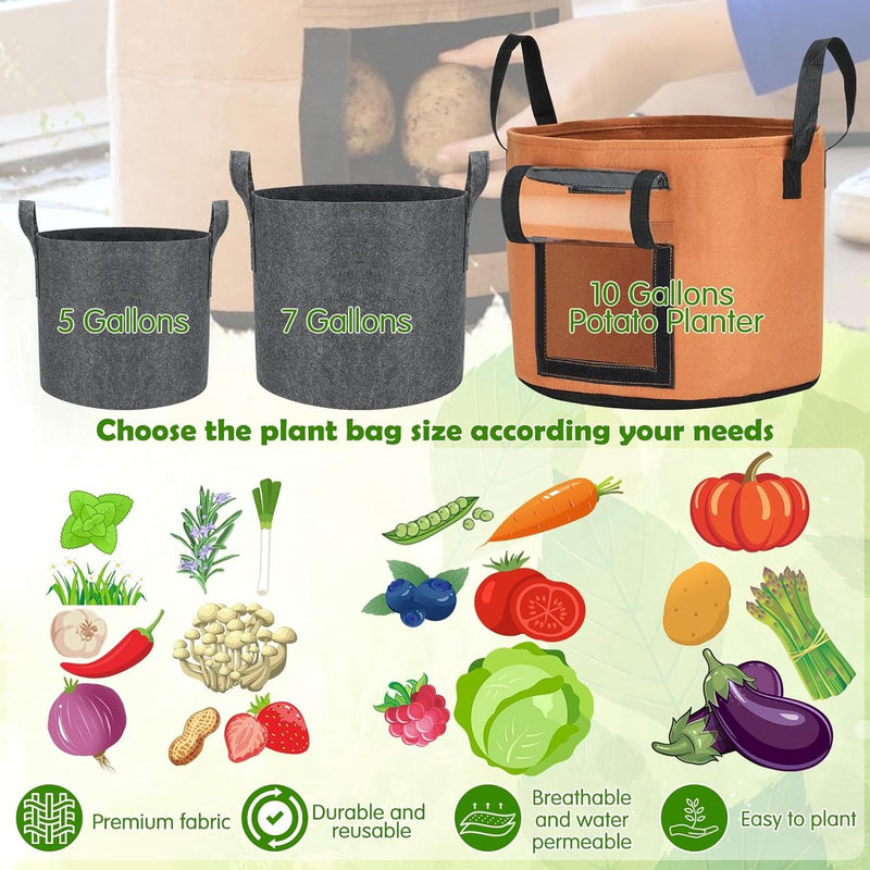 27 l stoffen plantenzak aardappelzak met handvat, herbruikbare plantenzak voor het kweken van aardappelen, tomaten, groenten, bloemen, verdikte en geventileerde tuinpot, 5 stuks, grijs