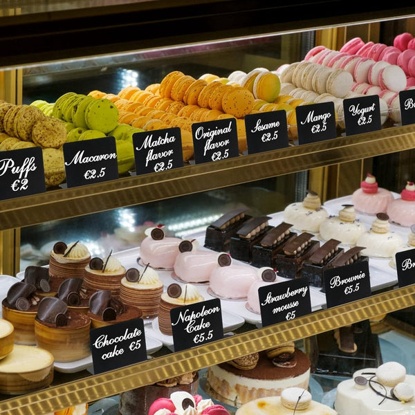 Mini-krijtbord, 20 stuks krijtborden om te beschrijven, 10 x 7 cm, kunststof bordbordjes als prijsstandaard, plaatskaart, naambordje voor buffet, bruiloft, feest