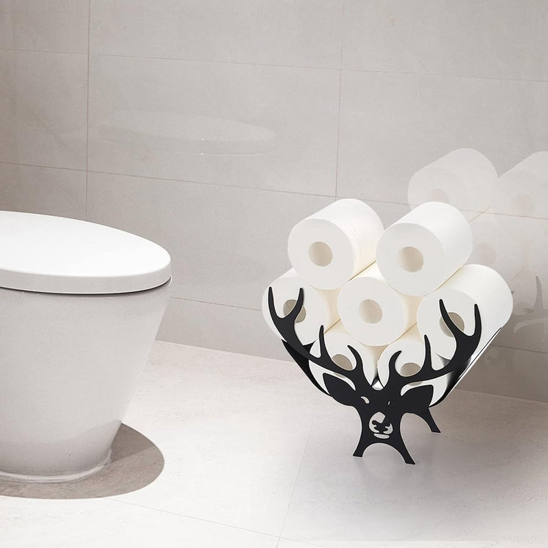 Toiletrolhouder Zwart gewei Metalen toiletrolhouder Verticale papierhouder Toiletrolhouder Handdoekhouder Ambachtelijke decoratie voor badkamer Woonkamer Keuken Hotel