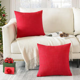 Set van 2 kussenslopen, effen, linnenlook, kussenslopen, moderne sierkussens, voor bank, slaapkamer, thuis, decoratie, 40 x 40 cm, rood