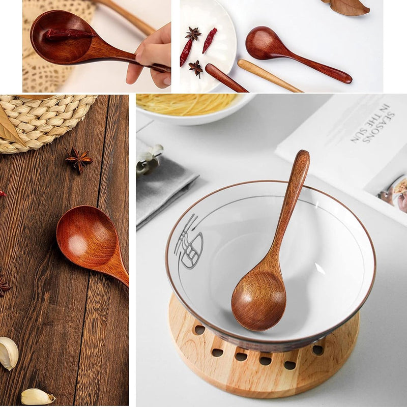 Natuurlijke houten lepels, 4 stuks, houten lepels, eetlepels, soeplepel, houten lepel, Japanse stijl, houten lepel, havermoutpap, lepel voor pap, soep, ramen, hotpot, restaurant, huishouden
