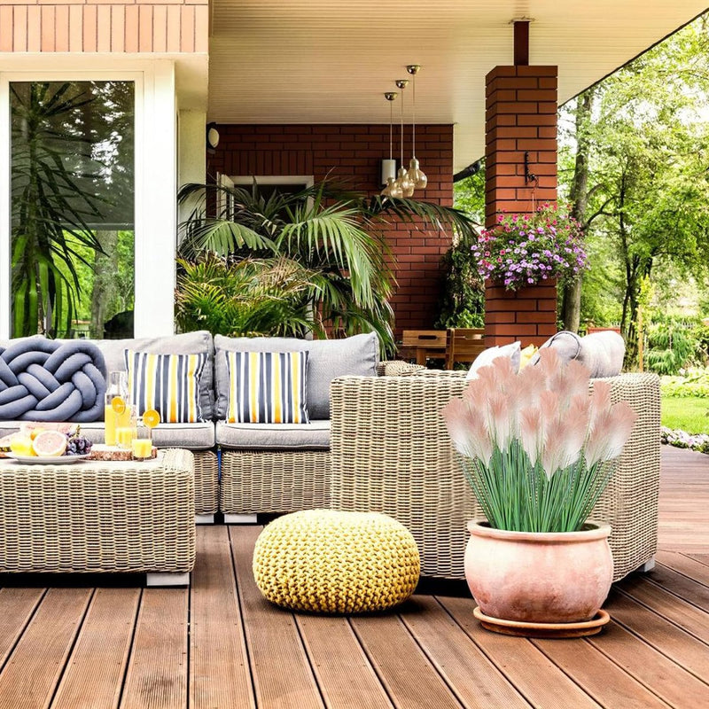 Kunstmatige hoge grasplant met rietbloemen, 6 stuks 80㎝/32 inch Kunstmatig pampasgras Uiengras Groene vloerplanten Deurdecoratie voor woonkamer Badkamer Tuin (roze)