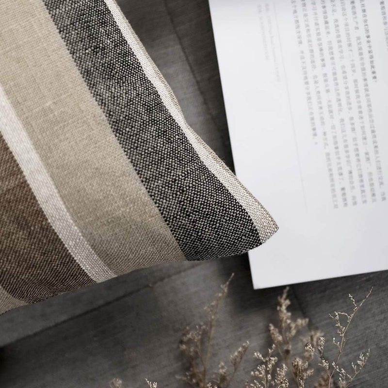 Set van 2 gestreepte kussenhoezen, kussenhoes, linnenlook, bankkussen, decoratieve kussenhoes, sierkussen, decoratieve bankkussenhoes voor bank, kantoor, bank, slaapkamer, woonkamer, 40 x 40 cm, koffie