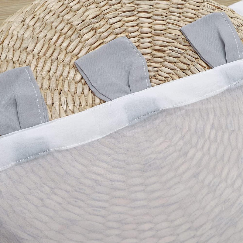 Vitrage, voile, bistrogordijn met lussen, transparant gordijn, modern, raamgordijn, gaas, voor keuken en woonkamer, landhuis (h x b) 60 x 90 cm, grijze rand)