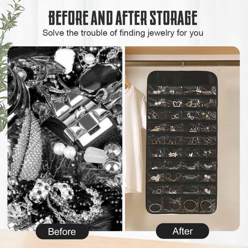 Sieradenorganizer voor het ophangen van sieradenopslag Hangende sieradenorganizer Hangende opbergrol met hanger Sieradenorganizer Tas Reistas voor ringen Oorbellen Kettingen Zwart