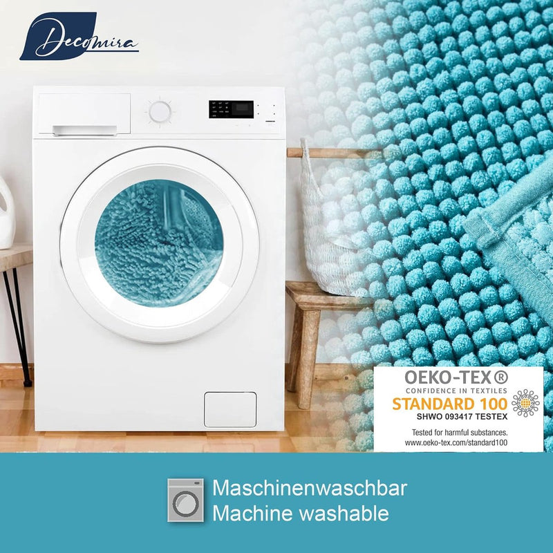 Badmat, antislip, combineerbaar als badmatset, badkamertapijt, badkamermat, wasbaar van chenille, douchemat voor douche, badkuipen, wc-mat, petrol-turquoise, 45x45 cm