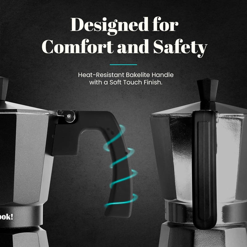 espressomachine inductie, espressomachine, Italiaanse koffie, mokkapot koffiezetapparaat aluminium, 6 kopjes, roestvrijstalen voet, veiligheidsventiel, vitrokeramisch, gas