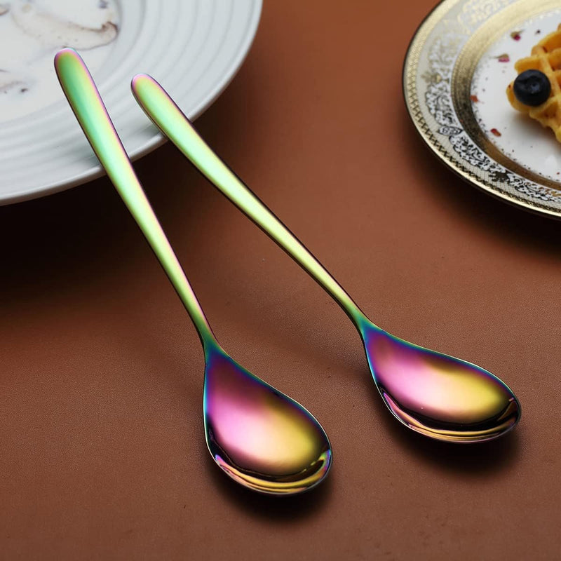 Regenboog-menulepels, 20,3 cm, roestvrij staal, titanium coating, regenboogtafellepel, soeplepel, bestekset, robuust, gemakkelijk te reinigen, dessertlepel, vaatwasmachinebestendig