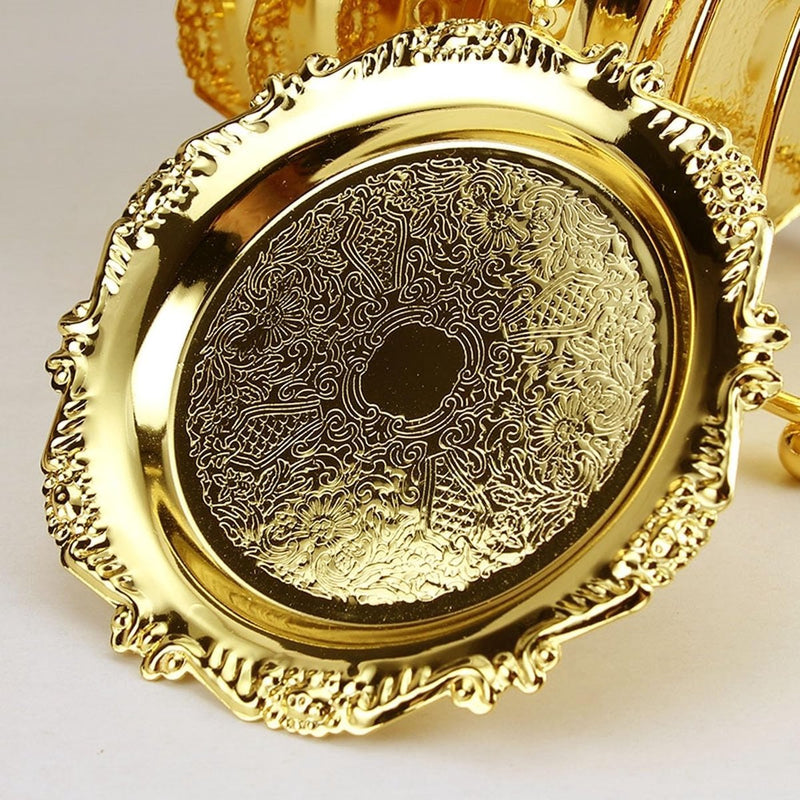 6 stuks gouden koffie, dranken, theekoponderzetters, dessertdisplayplaten, met zinklegering, roestvrijstalen standaard (diameter 10 cm, 6 stuks, goud)