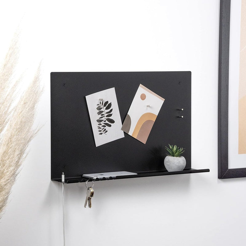 Magneetbord met magneten, sleutelorganizer, telefoonrek met houder voor kabel, 49 x 30 cm, kleur zwart