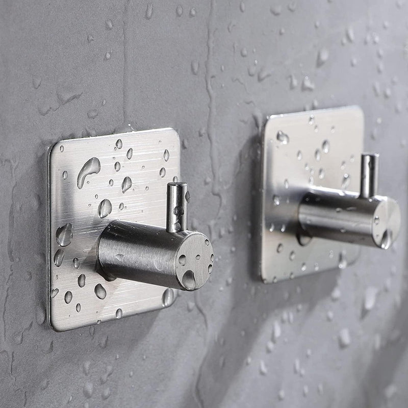 4 stuks zelfklevende haken, extra sterk, zelfklevend, zilver, roestvrij staal, SUS304 waterdicht, multifunctionele handdoekhaken, zonder boren, met 3M kleefpads, voor badkamer en keuken