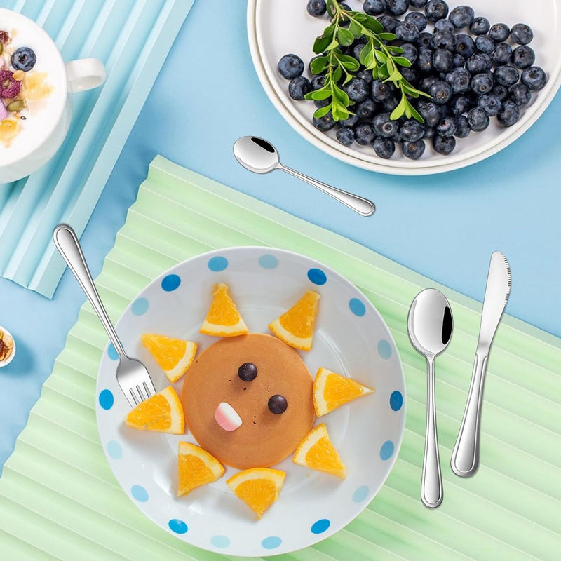 Kinderbestek, roestvrij staal, klein kinderbestek, 16-delige set, kinderbestekset voor jongens/meisjes, peuters, lepels, messen, vorkset vanaf 3 jaar, niet giftig en gezond