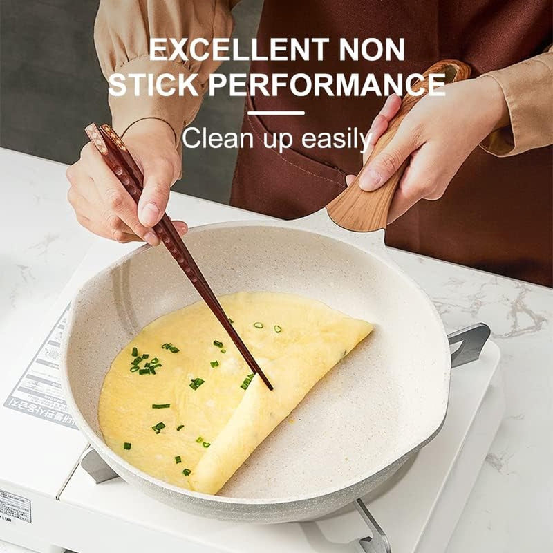 Koekenpan 32 cm, inductie met antiaanbaklaag, granieten pan, kookgerei, omeletpan met hittebestendige handgreep, geschikt voor alle warmtebronnen, PFOA-vrij