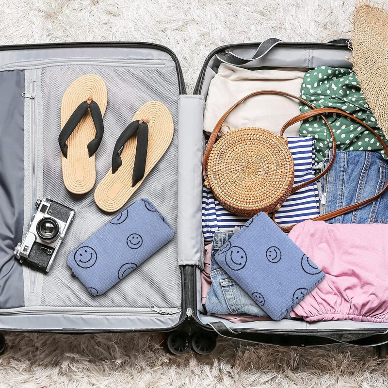 Toilettas voor op reis, corduroy fluwelen cosmeticatas, make-uptas met glimlachgezicht, corduroy smile-print, make-up-organizer, wastas voor reizen, kinderen, meisjes, dames, 2 stuks blauw, mode