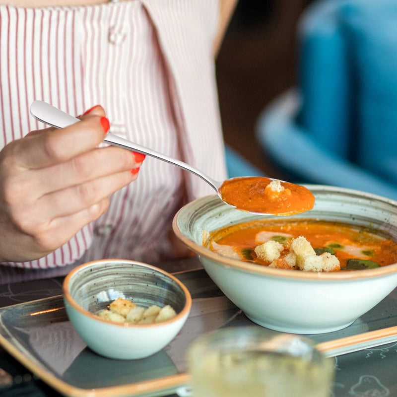 Tafellepels, 12-delige set, roestvrij staal, eetlepels, soeplepelset, 20,8 cm grote lepelset, moderne dinerlepelset voor keuken, thuis, restaurant, ronde handgrepen en gladde randen,