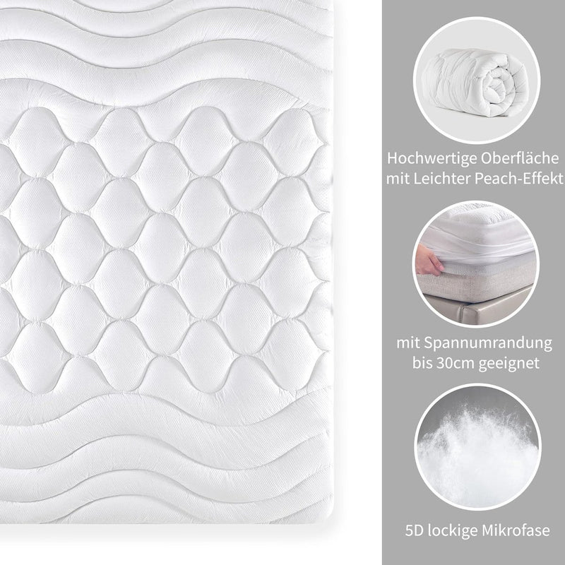 Matrasbeschermer, matrastopper, dikke matrasbeschermer, 3-ZONE-design, diepe tas, matrashoes, matrasbeschermer, 140 x 200 x 38 cm, wit