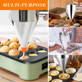 Pannenkoekendeegdispenser, 1,2 l, deegportioneerder, roestvrij staal, met deksel, roestvrijstalen trechter met standaard en 4 trechtermondingen, deeg-keukentrechter voor cake, pannenkoeken,