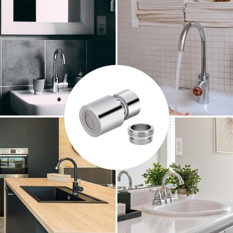 Kraanopzetstuk, kraanbeluchter, kraanbeluchter met dubbele functie, 360° draaibaar, waterbesparende kraan met 2 modi voor keukenbadkamer, voor 22 mm binnendraad/24 mm buitendraadadapter