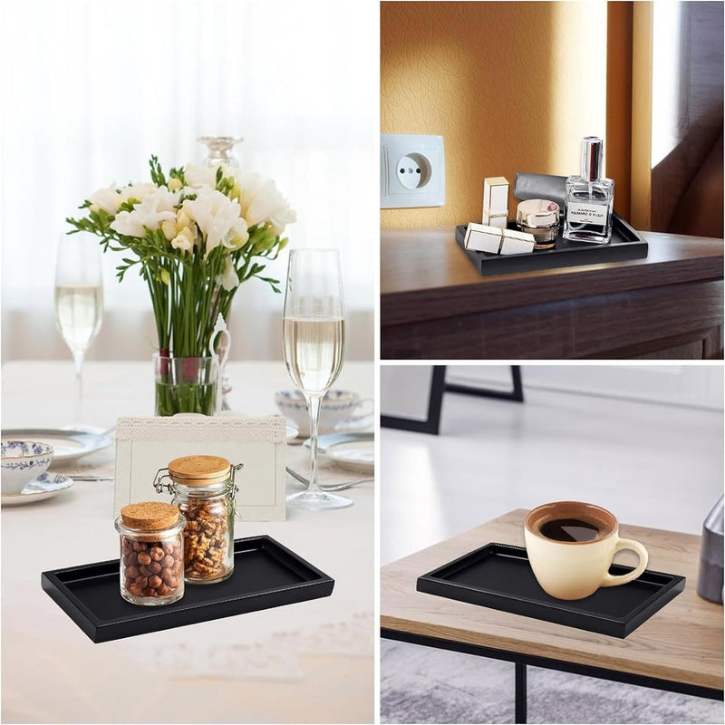 2 stuks zwarte badkamerdecoratie, dienblad zwart, badkamer dienblad, geschikt voor badkamerwerkblad, wastafel, toiletten (zwart)