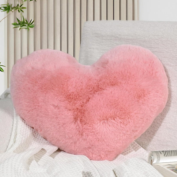 Hartkussen, roze hartvormig kussen, knuffelkussen, liefdes sierkussen, esthetisch, pluche kussen voor woonkamer, bank, kind, slaapkamer, bed, cadeau 26 x 36 cm