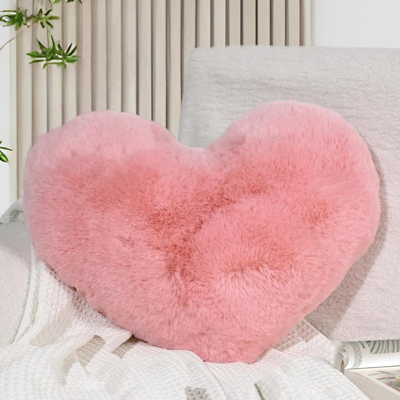 Hartkussen, roze hartvormig kussen, knuffelkussen, liefdes sierkussen, esthetisch, pluche kussen voor woonkamer, bank, kind, slaapkamer, bed, cadeau 26 x 36 cm