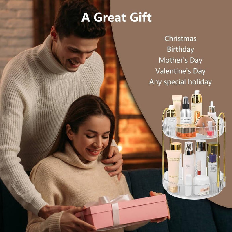 Make-up organizer voor de kaptafel, roterende cosmetica-opslag (2 niveaus, transparant)