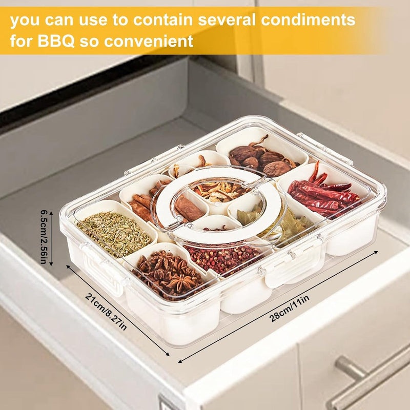 Snackschaal, serveerschaal, snackbord met 8 vakken, snackschaal met deksel, plastic snackbord, fruitbord met deksel, snackopbergdoos voor noten, desserts