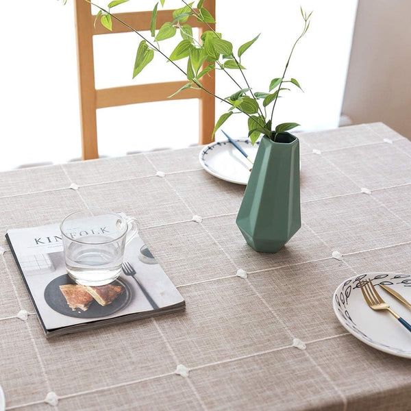 Tafelkleed katoen, 240 x 140 cm, linnen, beige, afwasbaar, rechthoekig, tafelkleed met kwastjes, voor thuis, keuken, eettafel, decoratie